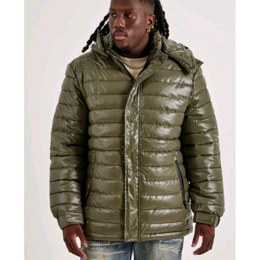 Men's Heads or Tails Puffer Coat Size L - Olive Green